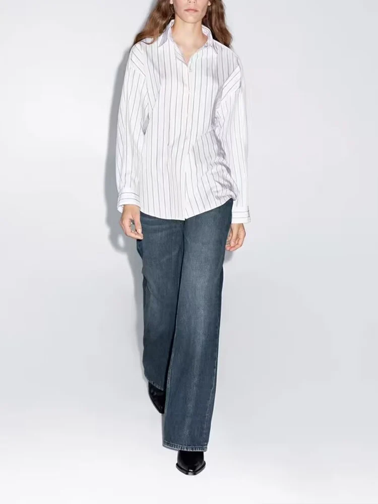 Новая женская мода в европейском стиле, универсальная темпераментная свободная полосатая рубашка с тонкими лацканами и длинными рукавами
Новая женская мода в европейском стиле, универсальная темпераментная свободная полосатая рубашка с тонкими лацканами и длинными рукавами