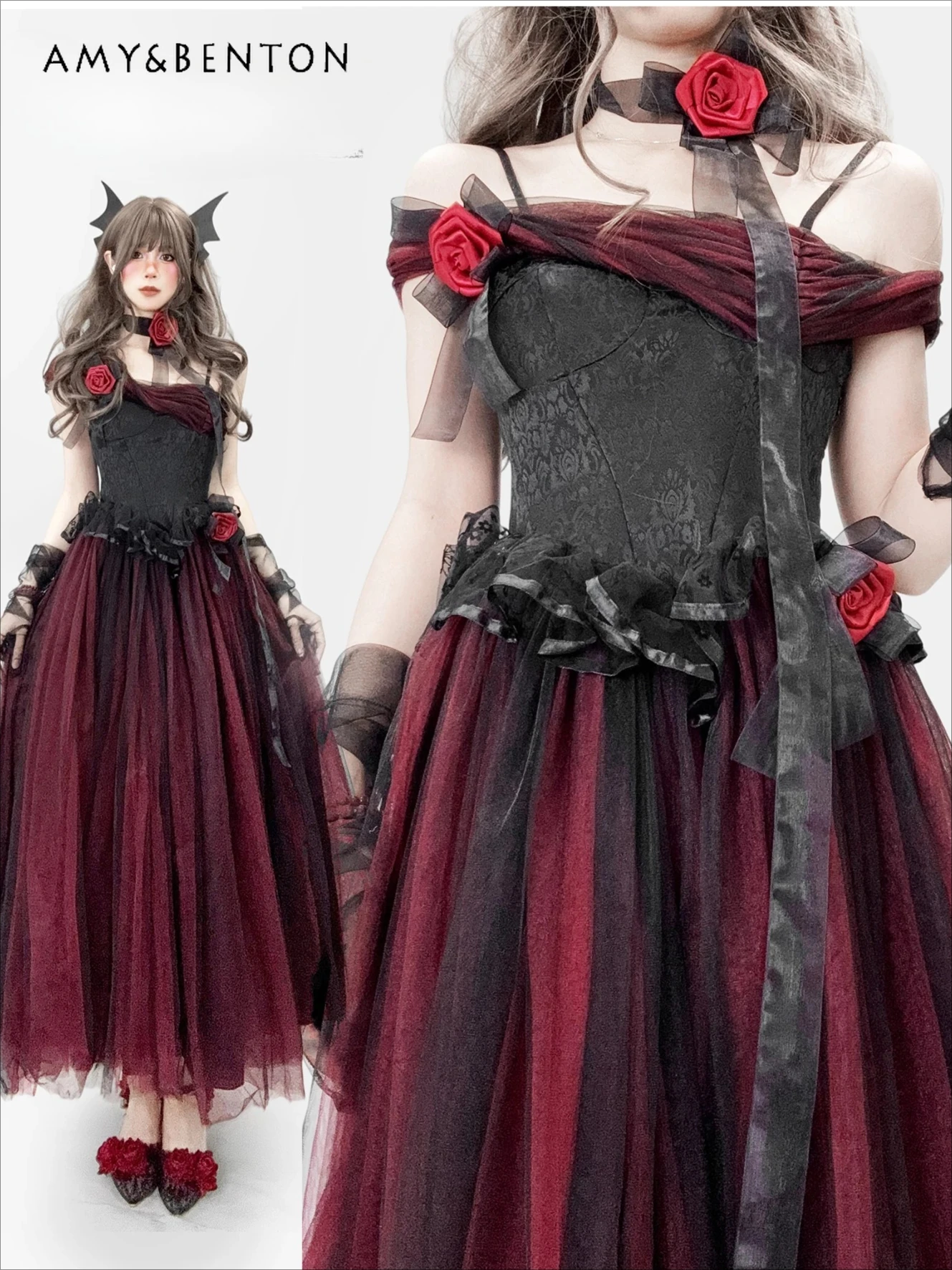 Платье в стиле Dark Goth Lolita с открытыми плечами и подвязками, из тюля, для дня рождения, с объемными цветами, красное, в стиле субкультуры
Платье в стиле Dark Goth Lolita с открытыми плечами и подвязками, из тюля, для дня рождения, с объемными цветами, красное, в стиле субкультуры
