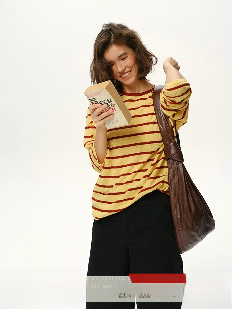 Linen Long Sve round Ne Striped T-irt Women Early Autumn lectual Loose Slimming Top New Sle Commute Friendly
Linen Long Sve round Ne Striped T-irt Women Early Autumn lectual Loose Slimming Top New Sle Commute Friendly