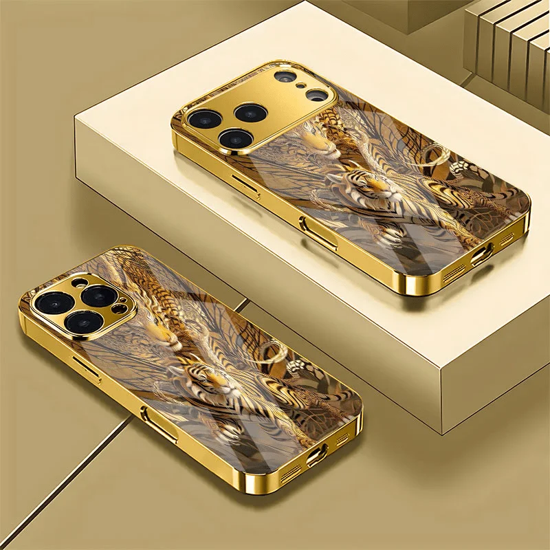 New gold-plated electroplated glass phone case with tiger pattern, suitable for iPhone 17, 16, 15, 14, 13, 12, 11, etc.
New gold-plated electroplated glass phone case with tiger pattern, suitable for iPhone 17, 16, 15, 14, 13, 12, 11, etc.