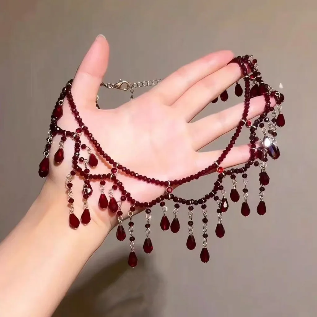 Vintage Clavicle Necklace Geometric Burgundy Waterdrop Necklace Tassel Beaded Necklace Alloy Women Alloy Jewelry For Dating
Vintage Clavicle Necklace Geometric Burgundy Waterdrop Necklace Tassel Beaded Necklace Alloy Women Alloy Jewelry For Dating