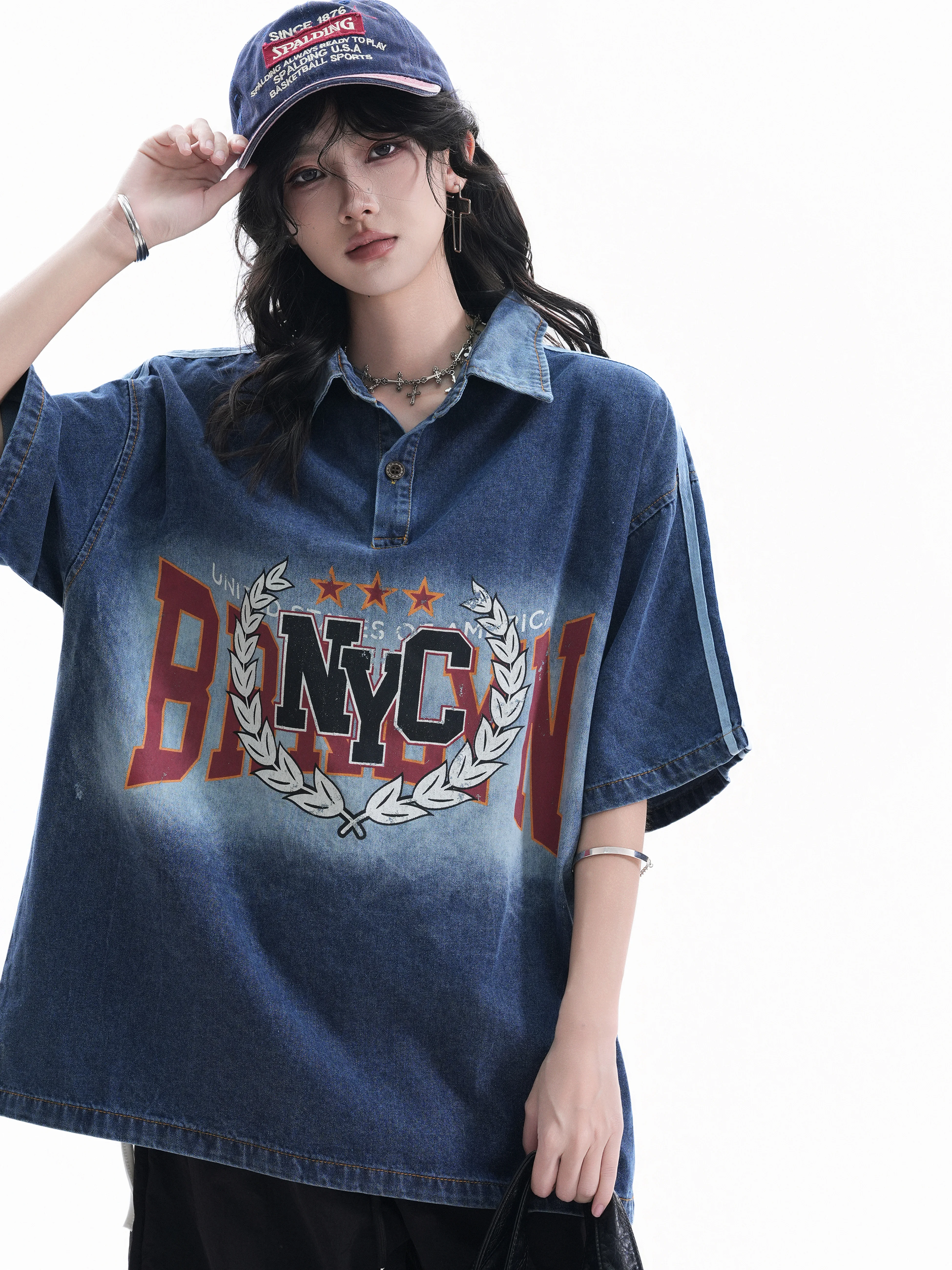 American Style High Street Denim Shirt Short Sleeve Women Summer Vintage Print Loose Couple T-Shirt Cotton Shoulder
American Style High Street Denim Shirt Short Sleeve Women Summer Vintage Print Loose Couple T-Shirt Cotton Shoulder
