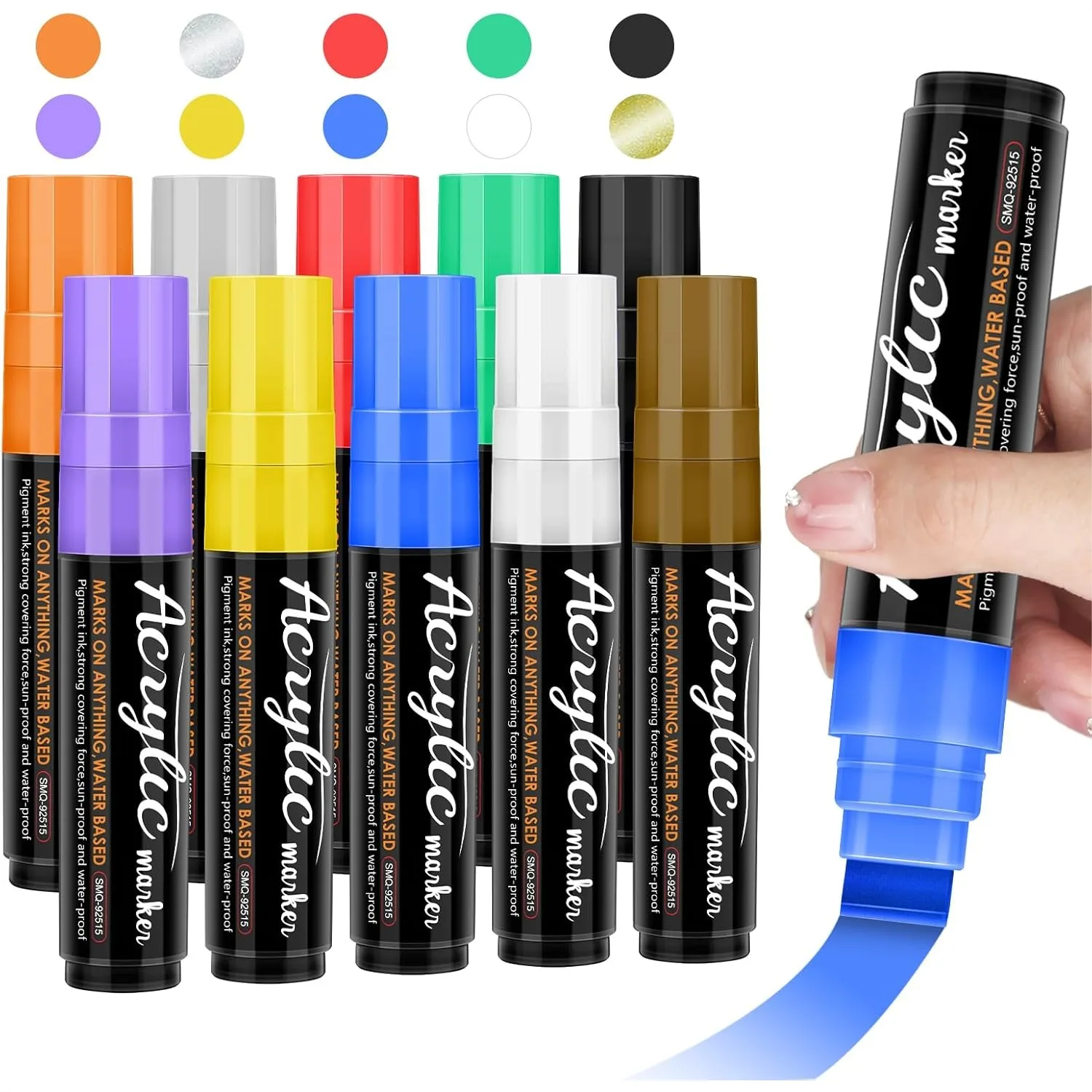Acrylic Paint Markers 10 Jumbo Colors 15mm Felt Tip Water Resistant Ink Pens For Rock Painting Stone Ceramic Glass Wood Canvas Outdoor Art
Acrylic Paint Markers 10 Jumbo Colors 15mm Felt Tip Water Resistant Ink Pens For Rock Painting Stone Ceramic Glass Wood Canvas Outdoor Art