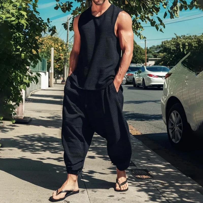 Vintage Solid Color Two Piece Mens Outfits Casual Loose Sleeveless Vest and Pants Men Sets 2025 Summer Daily Leisure Beach Suits
Vintage Solid Color Two Piece Mens Outfits Casual Loose Sleeveless Vest and Pants Men Sets 2025 Summer Daily Leisure Beach Suits