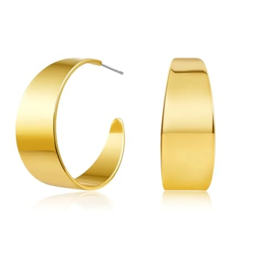 Chunky Gold Hoop Earrings for Women, White Gold Plated with S925 Sterling Silver Post, Thick Statement Wide Hoops Hypoallergeni
Chunky Gold Hoop Earrings for Women, White Gold Plated with S925 Sterling Silver Post, Thick Statement Wide Hoops Hypoallergeni