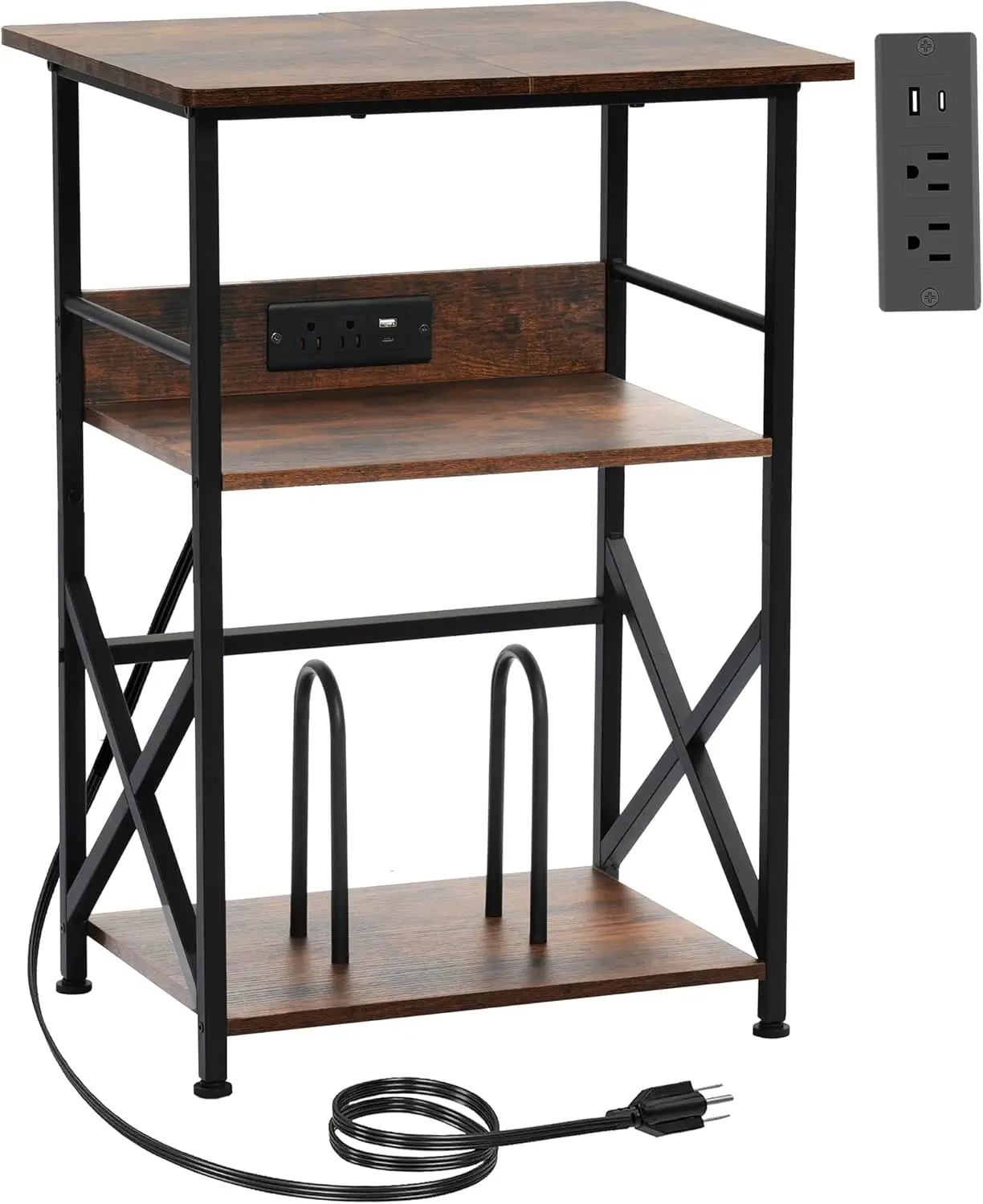 3-Tier Record Player Stand with Charging Station, Holds 100 Vinyl, Rustic Brown Side Table
3-Tier Record Player Stand with Charging Station, Holds 100 Vinyl, Rustic Brown Side Table