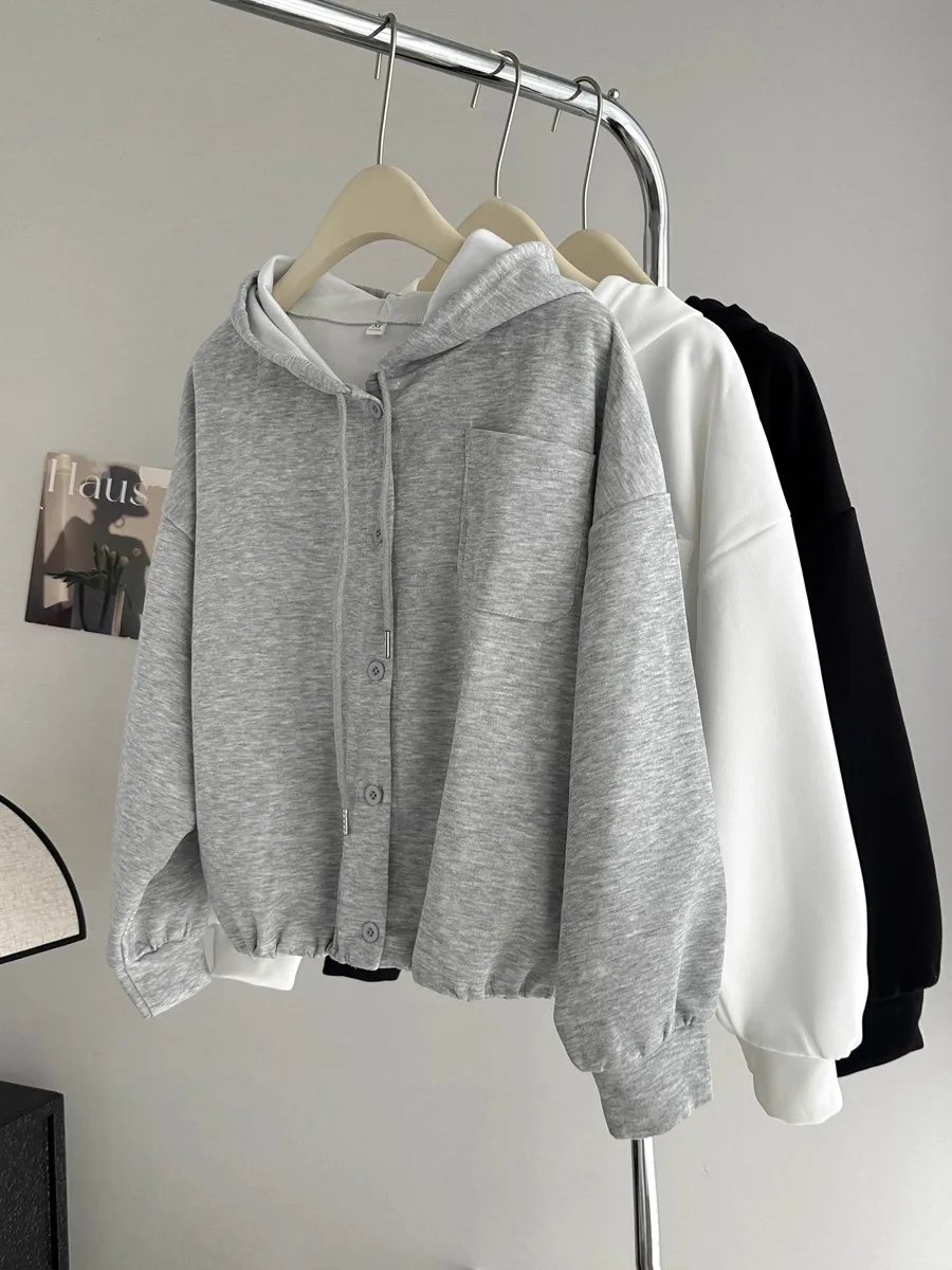 Spring Autumn New Style Thin Long Sleeve Hoodie Women's Loose Short Button up Jacket Trendy Polyester Cotton Blend Hoodie
Spring Autumn New Style Thin Long Sleeve Hoodie Women's Loose Short Button up Jacket Trendy Polyester Cotton Blend Hoodie