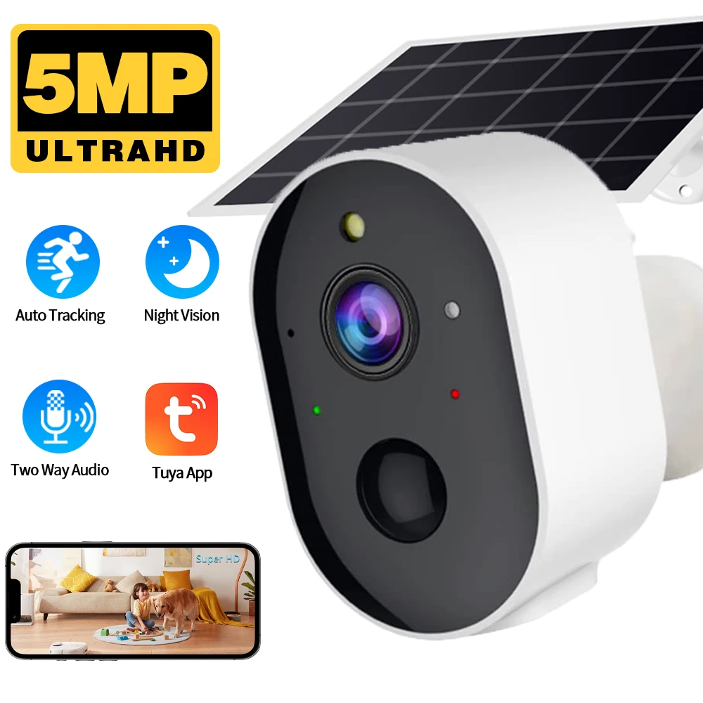 Outdoor solar camera Tuya 5MP solar panel outdoor PIR detection safety surveillance closed circuit wifi TV camera
Outdoor solar camera Tuya 5MP solar panel outdoor PIR detection safety surveillance closed circuit wifi TV camera