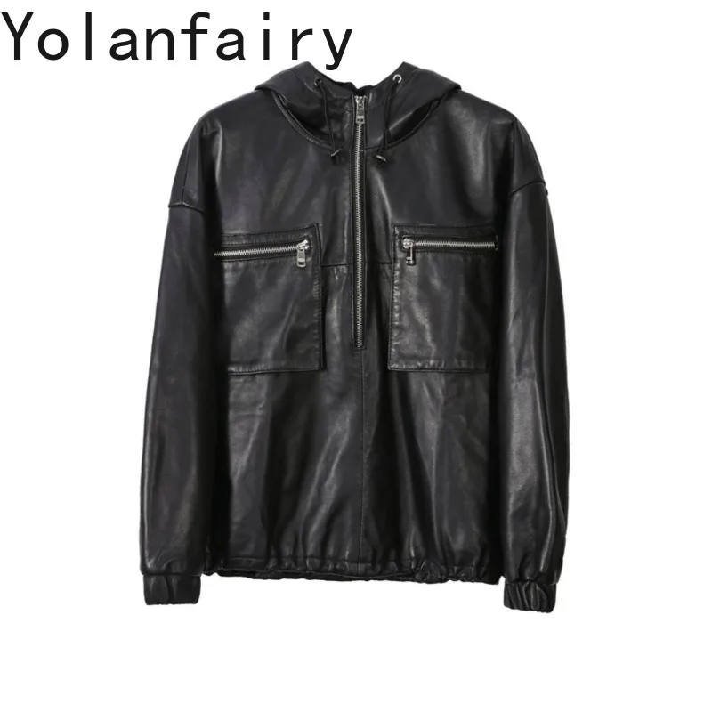YOLANFAIRY 2026 Autumn Genuine Leather Jacket Women Korean Style Hooded Long Sleeve Real Sheepskin Cropped Hoodie Coat Black
YOLANFAIRY 2026 Autumn Genuine Leather Jacket Women Korean Style Hooded Long Sleeve Real Sheepskin Cropped Hoodie Coat Black