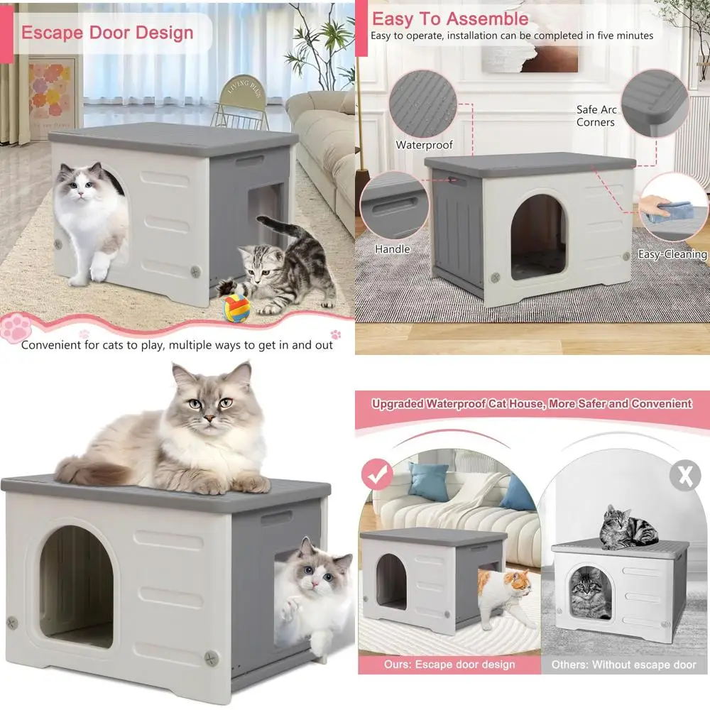 Водонепроницаемый домашний/наружный кошачий домик с аварийной дверью для маленьких домашних животных, серый, легкая сборка
Водонепроницаемый домашний/наружный кошачий домик с аварийной дверью для маленьких домашних животных, серый, легкая сборка