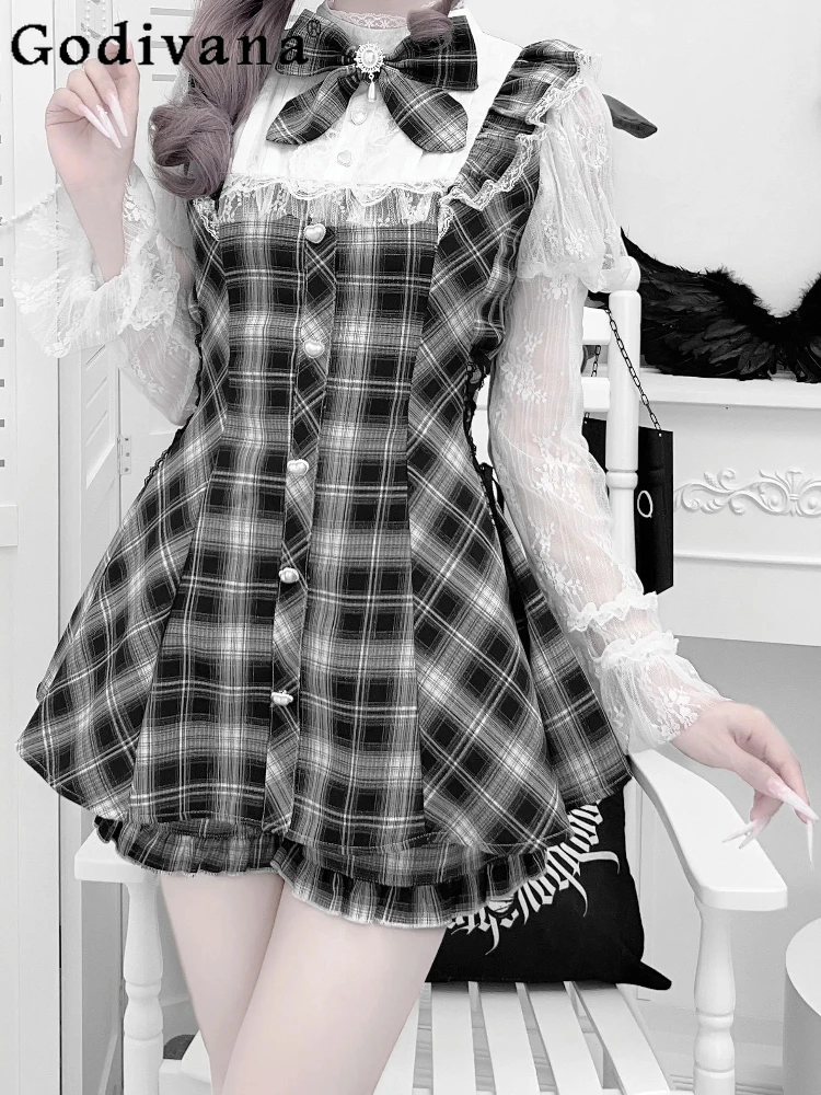 Subculture Mine Plaid Dress Set Summer New Japan Style Girls Women Sweet Cute Bow Lace Edge Long Sleeve Top Shorts 2-Piece Set
Subculture Mine Plaid Dress Set Summer New Japan Style Girls Women Sweet Cute Bow Lace Edge Long Sleeve Top Shorts 2-Piece Set