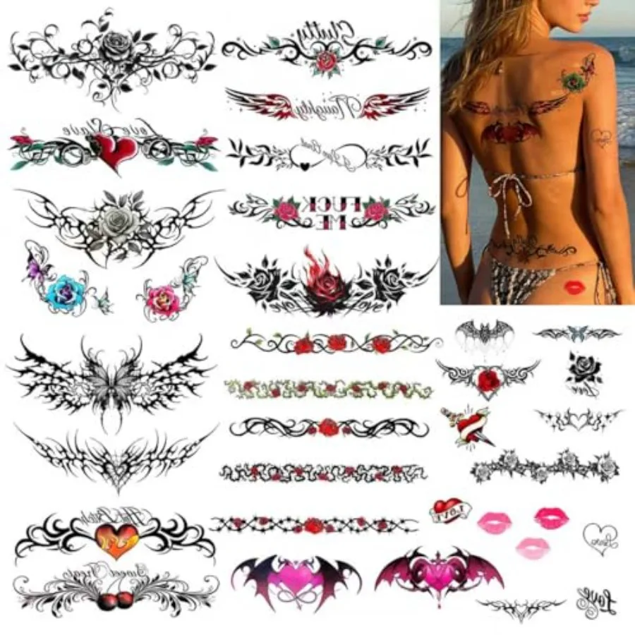 Temporary Tattoos for Women sexy, 25-36 Designs, Waterproof, Classic and Floral Large-Sized, Roses, Butterflies tattoo, Tribal
Temporary Tattoos for Women sexy, 25-36 Designs, Waterproof, Classic and Floral Large-Sized, Roses, Butterflies tattoo, Tribal