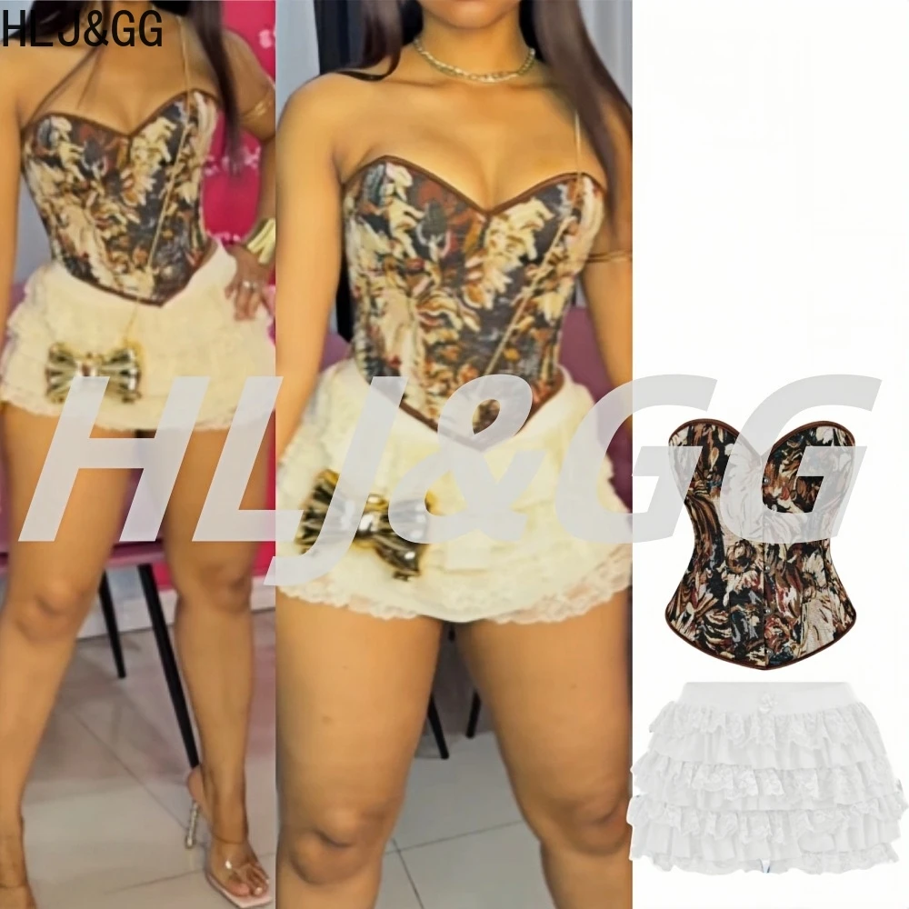 HLJ&GG Sexy Y2K Retro Oil Paint Corset Two Piece Sets Women Off Shoulder Slim Top+Ruffle Lace Shorts Outfits Fashion Streetwear
HLJ&GG Sexy Y2K Retro Oil Paint Corset Two Piece Sets Women Off Shoulder Slim Top+Ruffle Lace Shorts Outfits Fashion Streetwear