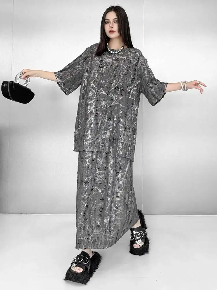 Gray T-shirt Half-body Skirt Two Pieces Suit New Round Neck Short Sleeve Women Fashion Tide Spring Summer
Gray T-shirt Half-body Skirt Two Pieces Suit New Round Neck Short Sleeve Women Fashion Tide Spring Summer