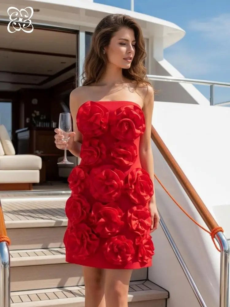 Summer Red 3D Floral Strapless Mini Dress Women's Bodycon Party Dress Elegant Wedding Guest Birthday Dresses Woman Clothing
Summer Red 3D Floral Strapless Mini Dress Women's Bodycon Party Dress Elegant Wedding Guest Birthday Dresses Woman Clothing