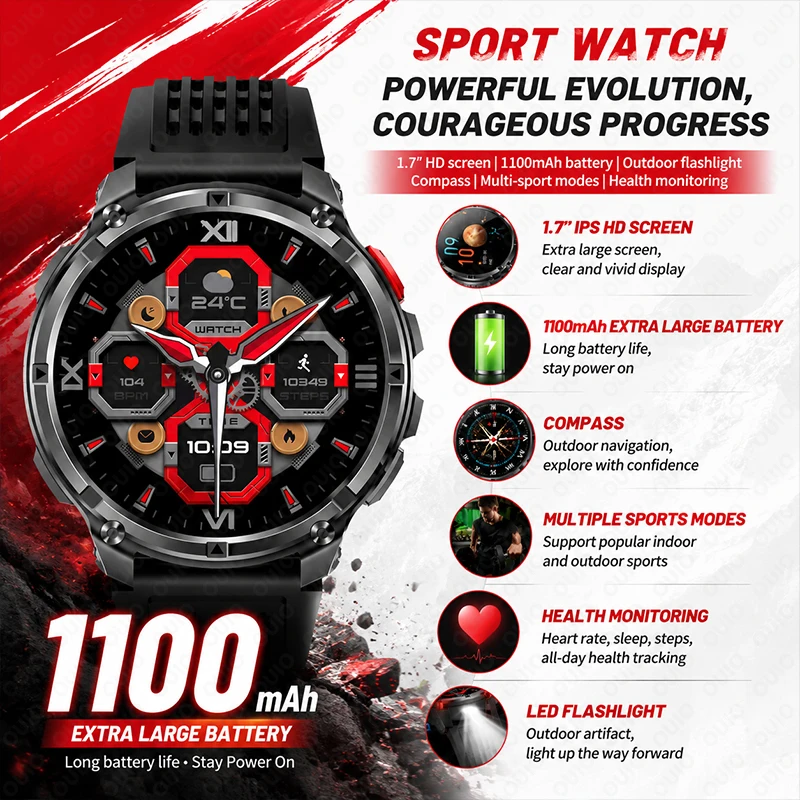 2026 Sports Watch Compass Bluetooth Call Outdoor Flashlight Multiple Sports Modes 1100mAh Battery Health Monitoring Smart Watch
2026 Sports Watch Compass Bluetooth Call Outdoor Flashlight Multiple Sports Modes 1100mAh Battery Health Monitoring Smart Watch