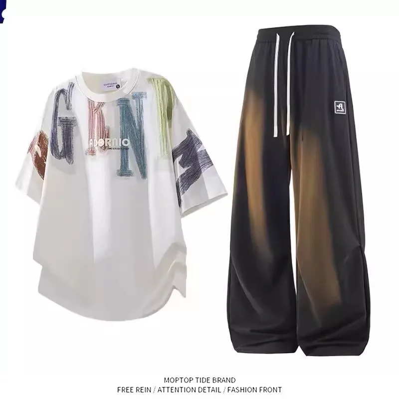 American High Street Men's Casual Loose T-Shirt Shorts Set Summer Trendy Large Size Two-Piece Suit Polyester Fiber Long Pants
American High Street Men's Casual Loose T-Shirt Shorts Set Summer Trendy Large Size Two-Piece Suit Polyester Fiber Long Pants