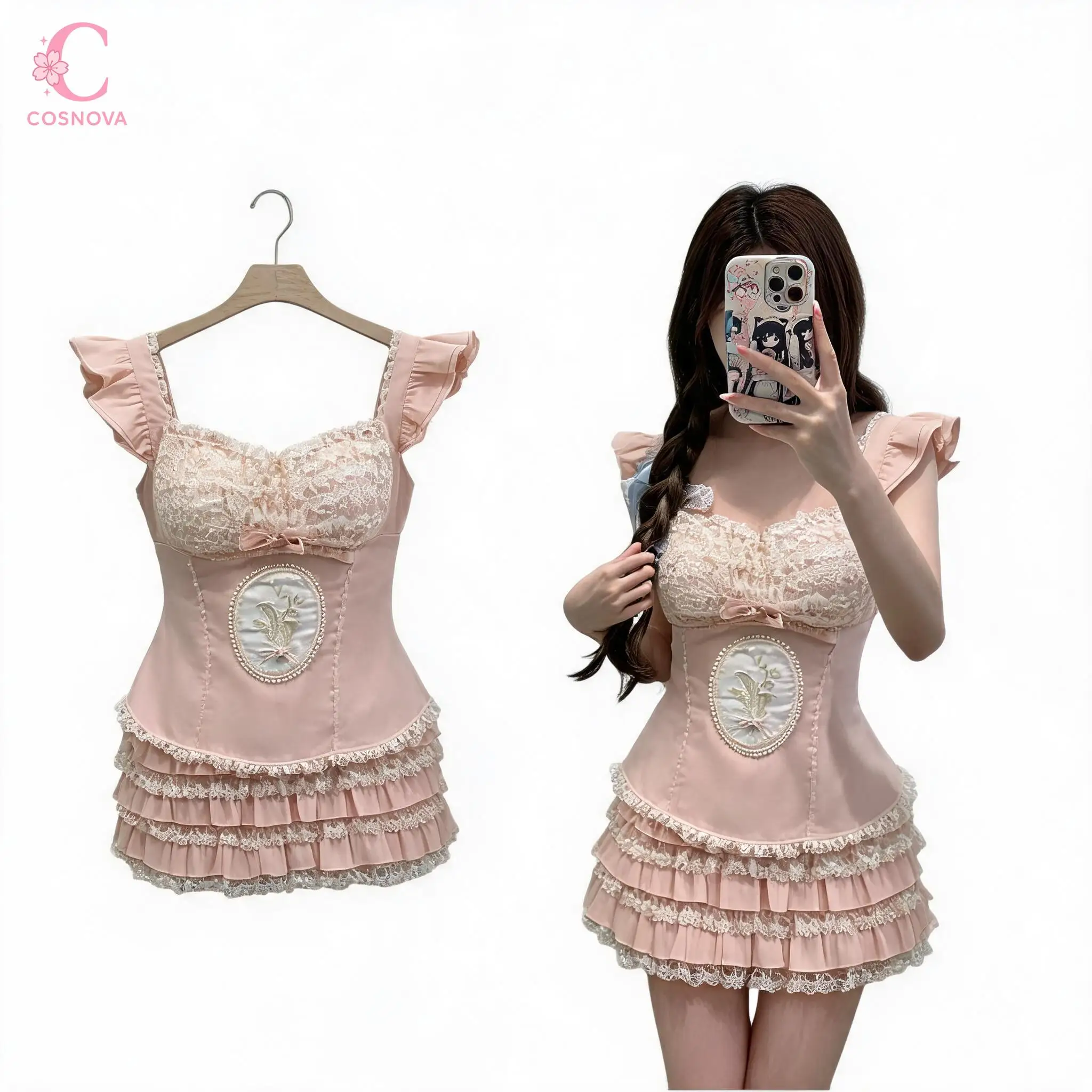 French Sweet Flying Sleeve Lace Ruffle High Waist Slim 2 Piece Set Women Summer Layered Cake Skirt Top Suits Chic Party Clothes
French Sweet Flying Sleeve Lace Ruffle High Waist Slim 2 Piece Set Women Summer Layered Cake Skirt Top Suits Chic Party Clothes