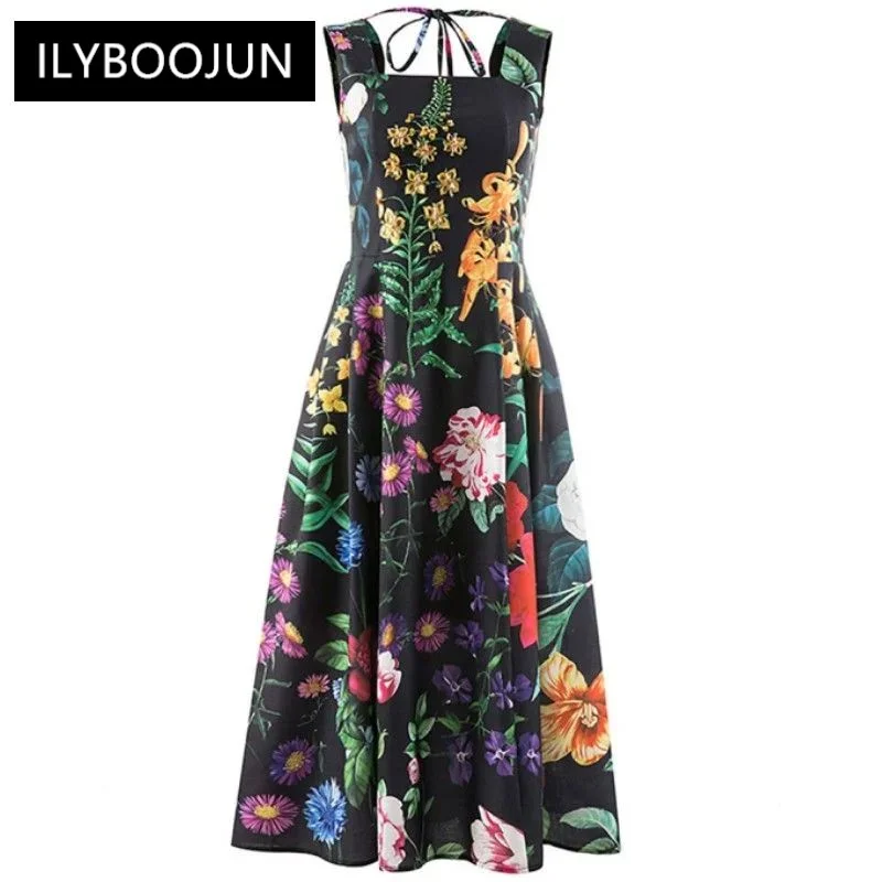 Summer Loose Dress For Women Square Collar Sleeveless High Waist Print Beading black Midi Dresses Female Clothing 2023 Elegant
Summer Loose Dress For Women Square Collar Sleeveless High Waist Print Beading black Midi Dresses Female Clothing 2023 Elegant