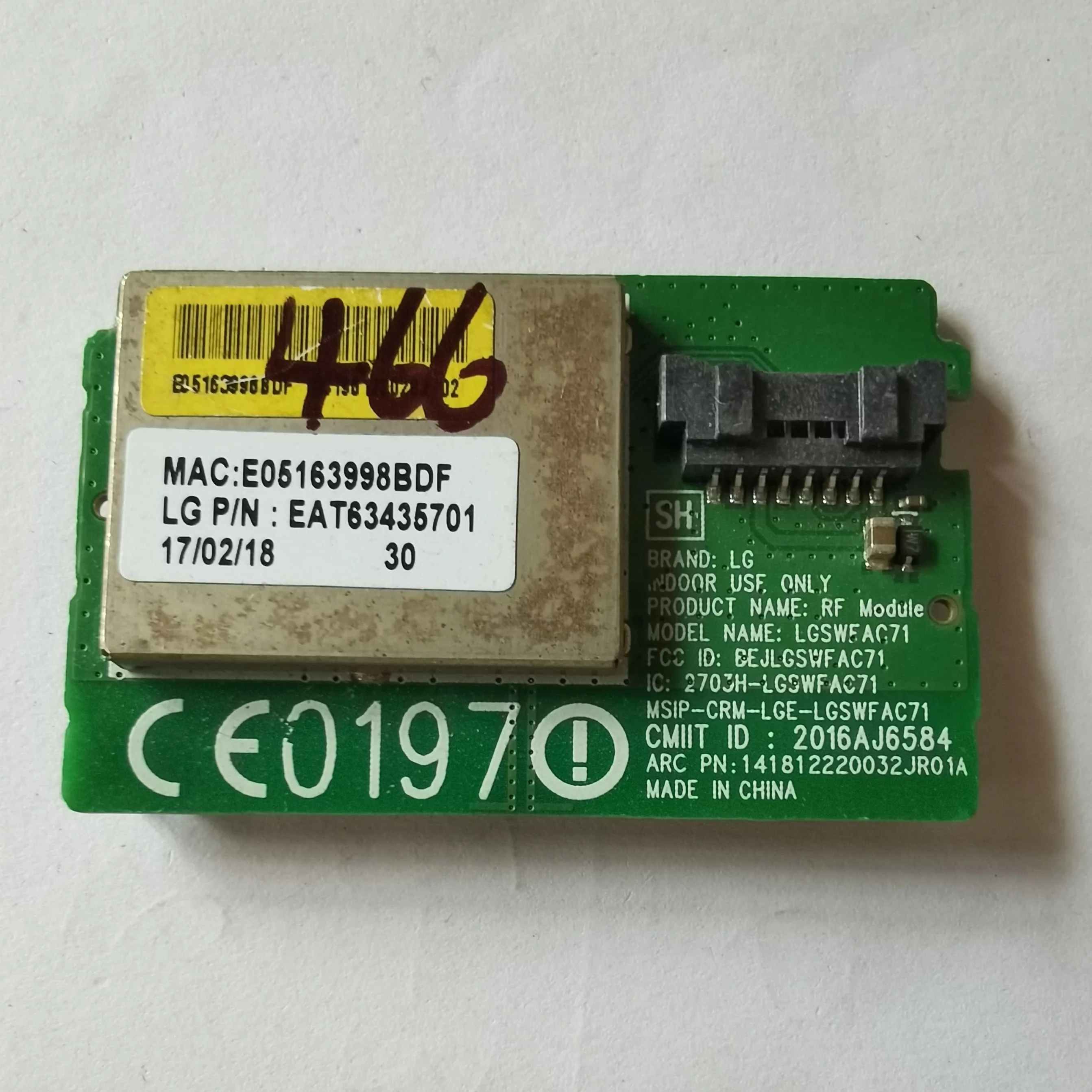 EAT63435701 модуль WiFi EAT63435703, WLAN LGSWFAC71, RF, BEJLGSWFAC71, 2016AJ6584, 2703H-LGSWFAC71, TWFM-K008D
EAT63435701 модуль WiFi EAT63435703, WLAN LGSWFAC71, RF, BEJLGSWFAC71, 2016AJ6584, 2703H-LGSWFAC71, TWFM-K008D