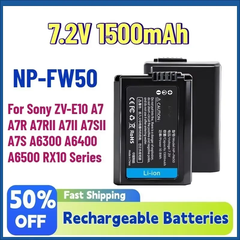 Upgrade New 7.2V 1500mAh NP-FW50 NPFW50 Li-ion Battery for Sony ZV-E10 A7 A7R A7RII A7II A7SII A7S A6300 A6400 A6500 RX10
Upgrade New 7.2V 1500mAh NP-FW50 NPFW50 Li-ion Battery for Sony ZV-E10 A7 A7R A7RII A7II A7SII A7S A6300 A6400 A6500 RX10