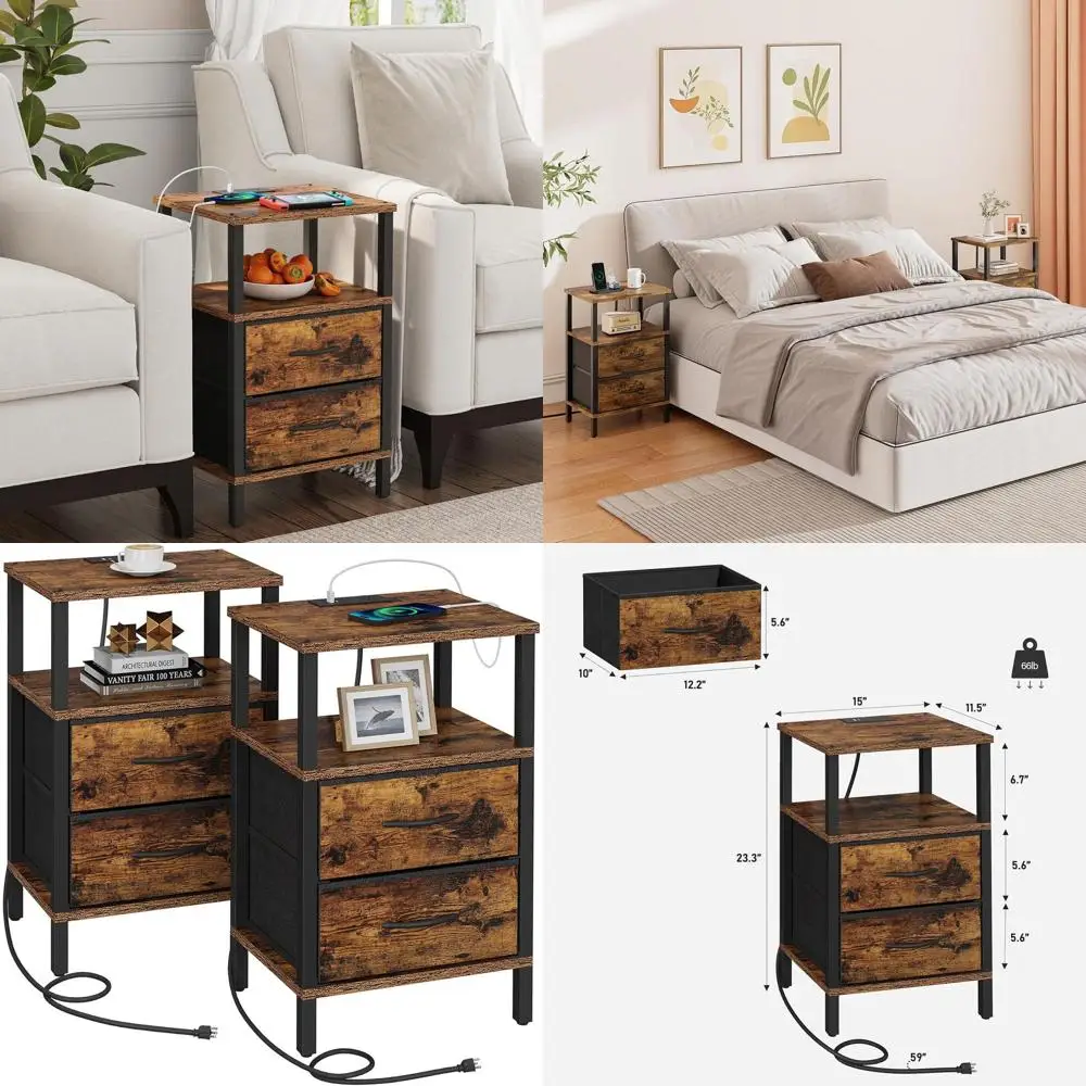 2-Piece Charging Nightstand Set with USB Ports and Outlets, Brown Couch Side Table
2-Piece Charging Nightstand Set with USB Ports and Outlets, Brown Couch Side Table