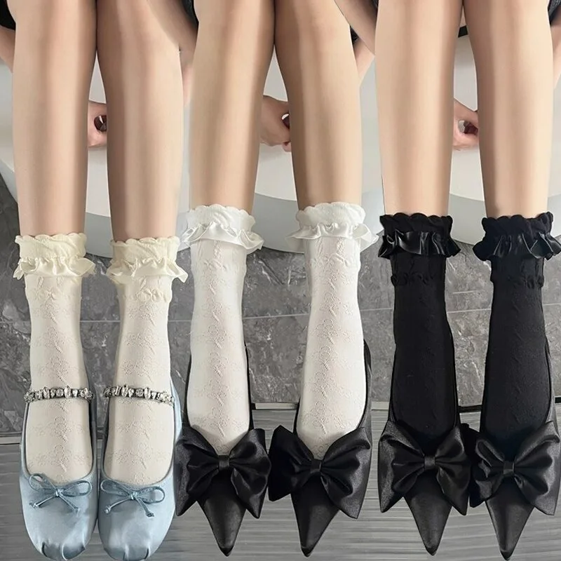 Женские милые черно-белые носки в стиле Лолиты, летние и осенние японские носки с бантом в виде феи, женские кружевные хлопковые носки с кавайными рюшами для девочек
Женские милые черно-белые носки в стиле Лолиты, летние и осенние японские носки с бантом в виде феи, женские кружевные хлопковые носки с кавайными рюшами для девочек