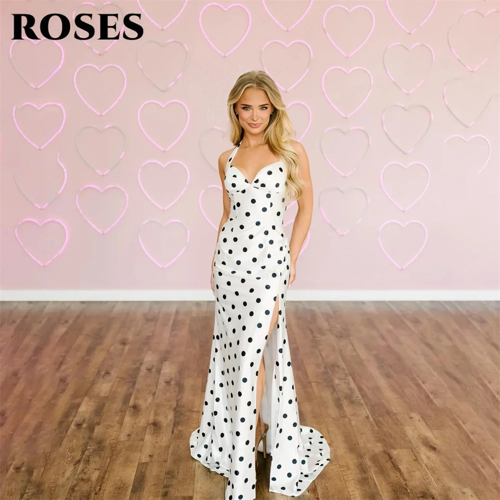 ROSES White Mermaid Polka Dot Prom Dresses Halter Neck Celebrity Dresses with Slit Women's Evening Dress for Gala Customized
ROSES White Mermaid Polka Dot Prom Dresses Halter Neck Celebrity Dresses with Slit Women's Evening Dress for Gala Customized