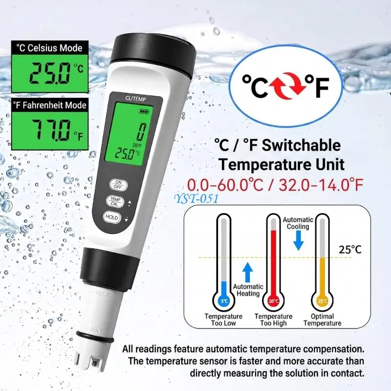 E15A Multipurpose Water Chlorine Detector with Temperature Reading for Pool Aquariums
E15A Multipurpose Water Chlorine Detector with Temperature Reading for Pool Aquariums
