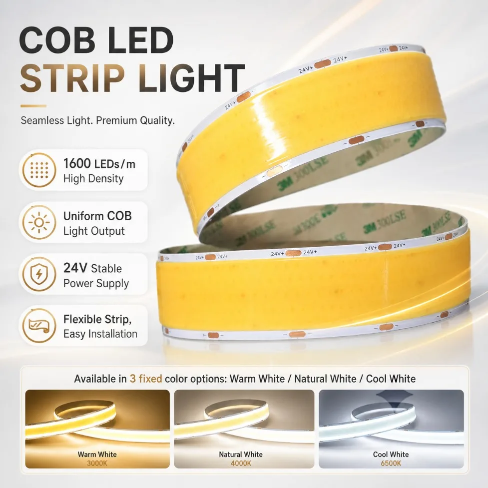 DC24V 30mm Wide Super Bright COB LED Strip 1600LEDs/M Flexible Tape 3000K 4000K 6000K for TV Backlight Indoor Bedroom Lighting
DC24V 30mm Wide Super Bright COB LED Strip 1600LEDs/M Flexible Tape 3000K 4000K 6000K for TV Backlight Indoor Bedroom Lighting
