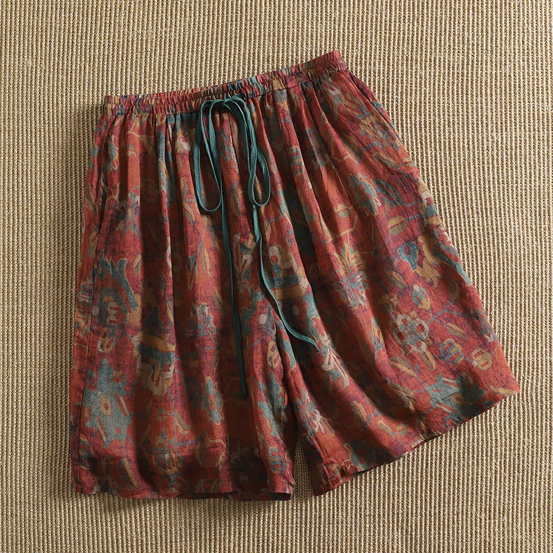 Retro High-End Flax Print Thin Short Pants Loose Elastic Waist Casual Straight Leg Pants for plus Size Women Summer Leisure
Retro High-End Flax Print Thin Short Pants Loose Elastic Waist Casual Straight Leg Pants for plus Size Women Summer Leisure