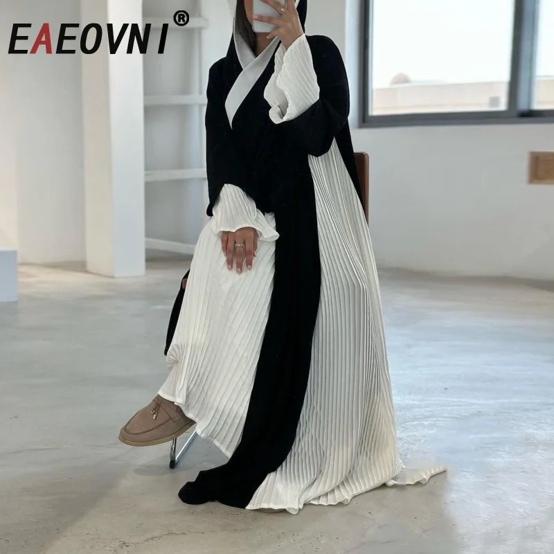 EAEOVNI, черно-белое плиссированное длинное пальто контрастного цвета для женщин, ветровка с расклешенными рукавами и лацканами, новинка 2023 года, 1A1631
EAEOVNI, черно-белое плиссированное длинное пальто контрастного цвета для женщин, ветровка с расклешенными рукавами и лацканами, новинка 2023 года, 1A1631