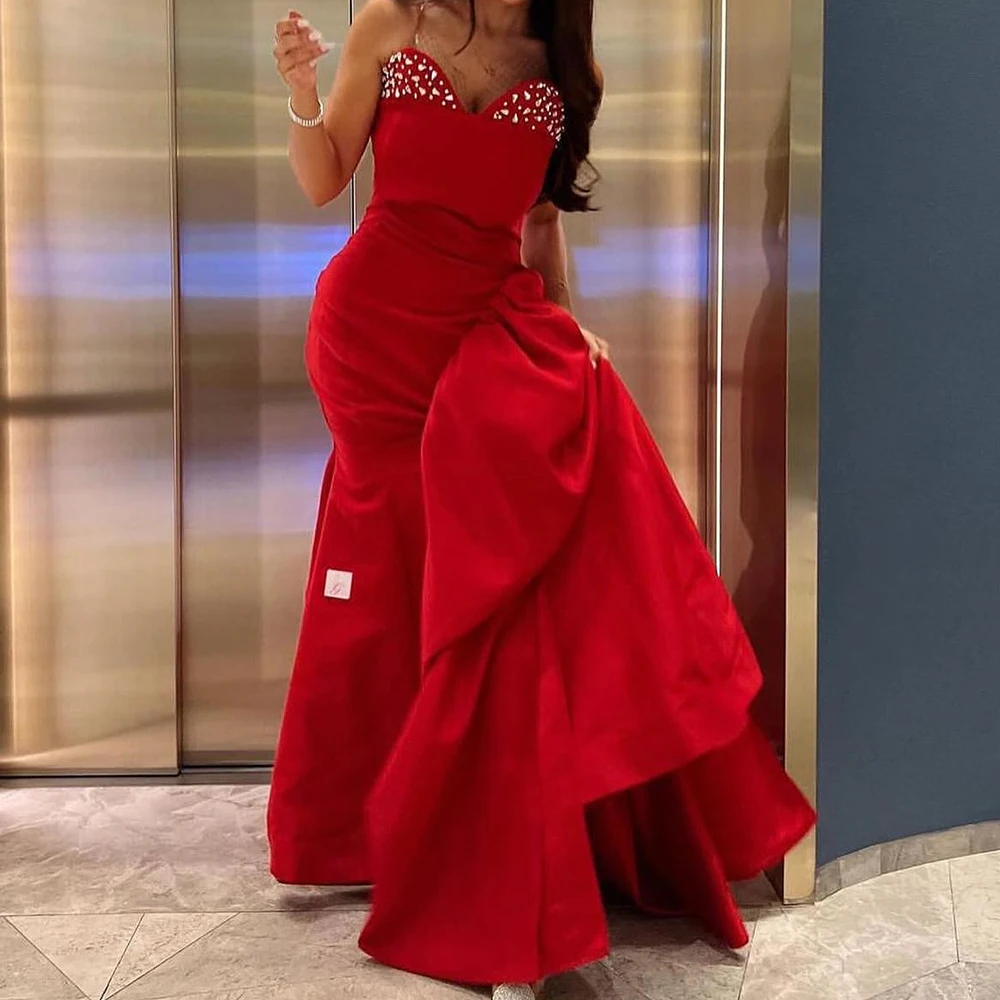 Customized Classic Sweetheart Pleats Crystal Evening Dress Temperament Mermaid Satin Burgundy Party Gown vestidos para mujer
Customized Classic Sweetheart Pleats Crystal Evening Dress Temperament Mermaid Satin Burgundy Party Gown vestidos para mujer