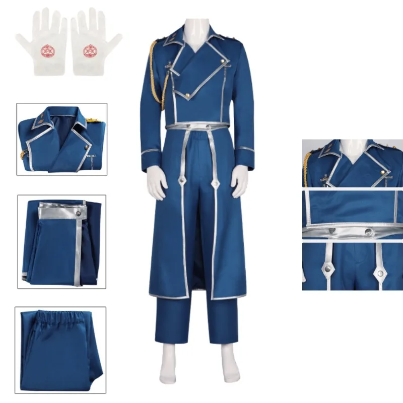 Fullmetal Alchemist Roy Mustang Cosplay Costume Flame Alchemist Colonel Blue Army Uniform White Gloves for Men Halloween Party
Fullmetal Alchemist Roy Mustang Cosplay Costume Flame Alchemist Colonel Blue Army Uniform White Gloves for Men Halloween Party