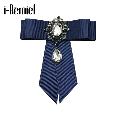I-Remiel kurdele yay broş kumaş kristal çiçek pimleri ve broşlar aksesuarları bayan papyon broşlar Pin rozeti kadın erkek