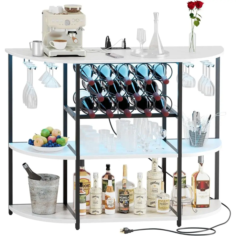 White Home Kitchen Wine Bar Cabinet with LED Lights, Rack, Power Outlets, and Glass Shelves
White Home Kitchen Wine Bar Cabinet with LED Lights, Rack, Power Outlets, and Glass Shelves