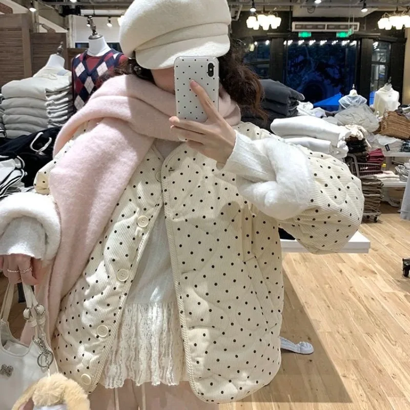 Sweet Polka Dot Coat Women 2025 Loose Thicked Warm All-match Jackets Autumn Winter New O-neck Parkas Tops Mujer
Sweet Polka Dot Coat Women 2025 Loose Thicked Warm All-match Jackets Autumn Winter New O-neck Parkas Tops Mujer