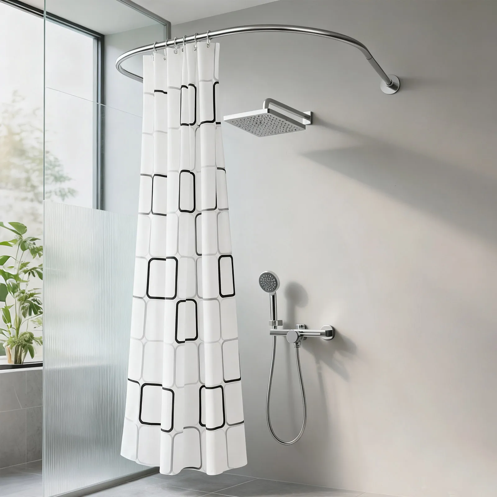 Heavy Duty U-Shaped Shower Rod 0.9-1.3m - No Drill Bathroom Tension Pole Set with Extra Long 2.4m Curtain, Rustproof Steel & Waterproof Fabric
Heavy Duty U-Shaped Shower Rod 0.9-1.3m - No Drill Bathroom Tension Pole Set with Extra Long 2.4m Curtain, Rustproof Steel & Waterproof Fabric