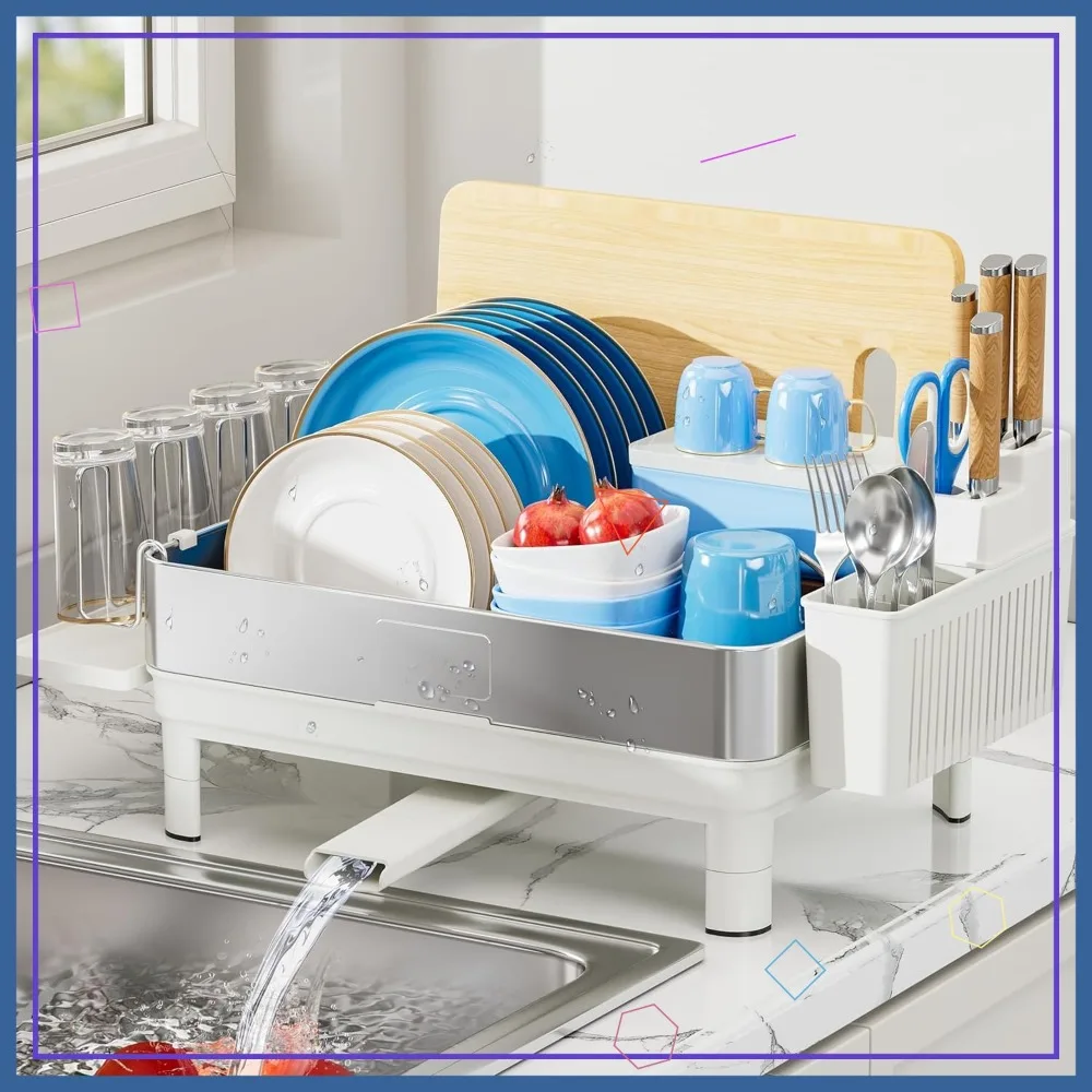 304 Stainless Steel Dish Drying Rack with Automatic Drainage, Utensil & Cup Holder, Space Saving Kitchen Organizer in White
304 Stainless Steel Dish Drying Rack with Automatic Drainage, Utensil & Cup Holder, Space Saving Kitchen Organizer in White