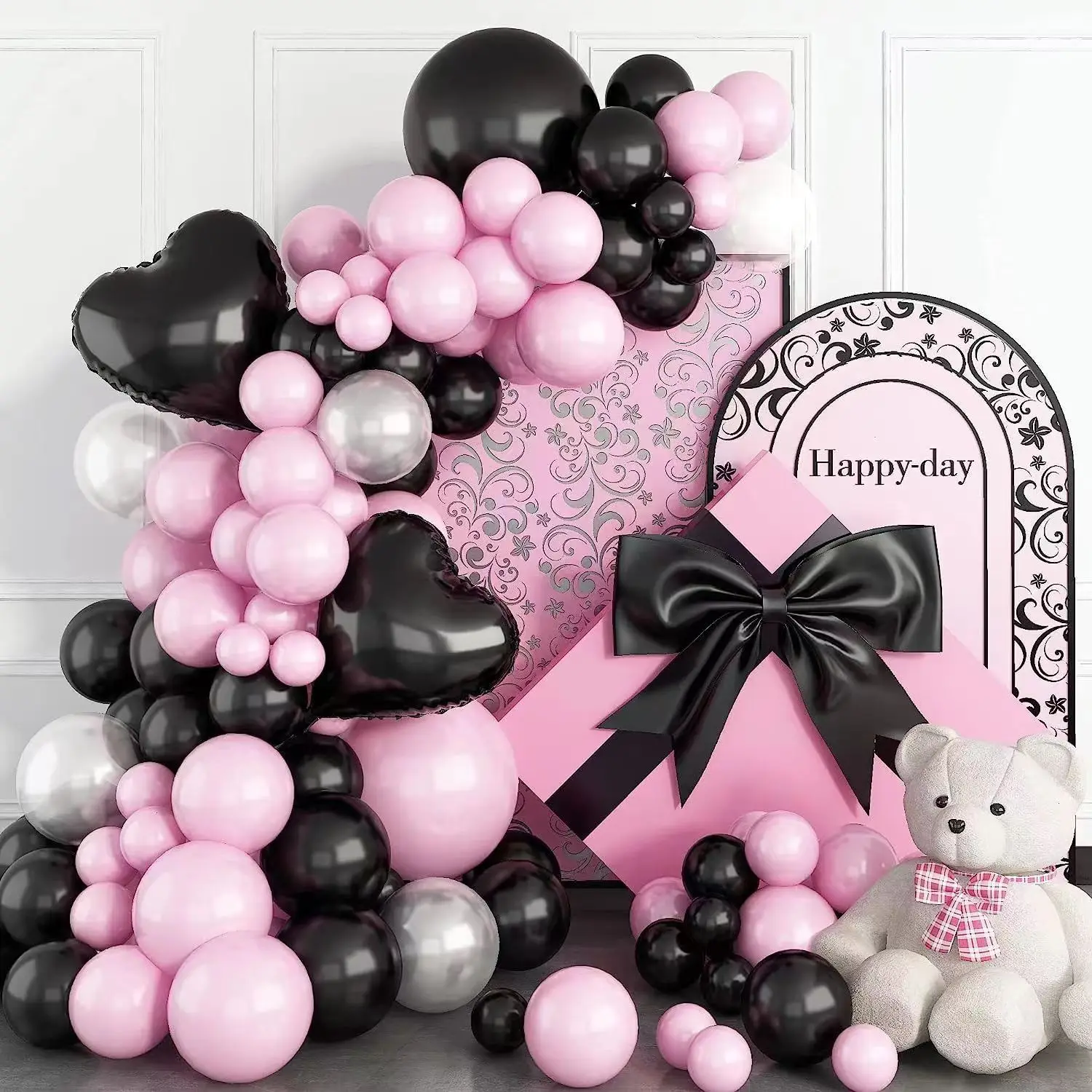 2023 Romantic Pink Theme Balloon Garland Arch Set Black Heart Shape Foil Balloons Girls Birthday Bride Wedding Party Decoration
2023 Romantic Pink Theme Balloon Garland Arch Set Black Heart Shape Foil Balloons Girls Birthday Bride Wedding Party Decoration