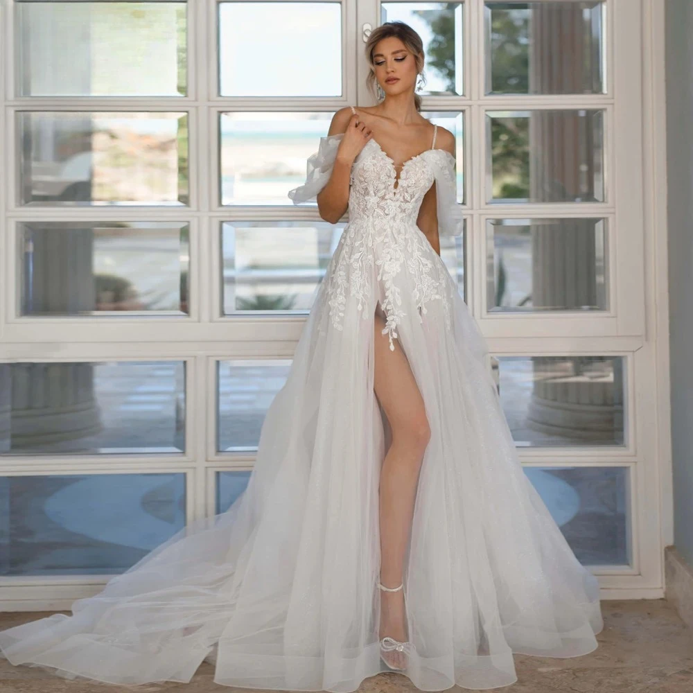 Boho A-Line Wedding Dresses Sweetheart Off The Shoulder Vestido De Novia Appliques Illusion Split Custom Made Bridal Gown
Boho A-Line Wedding Dresses Sweetheart Off The Shoulder Vestido De Novia Appliques Illusion Split Custom Made Bridal Gown