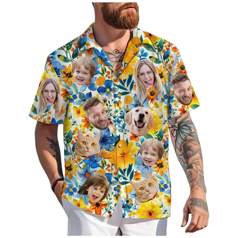 Custom Face Hawaiian Shirt Funny Personalized Family Pets Graphic Shirt Beach Parties Summer Vacation Short Sleeve Aloha Shirts
Custom Face Hawaiian Shirt Funny Personalized Family Pets Graphic Shirt Beach Parties Summer Vacation Short Sleeve Aloha Shirts