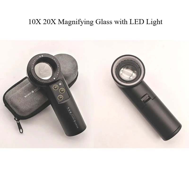 10X 20X Magnifying Glass with LED Light Dual Power Achromatic Magnifier Shadowless Loupe Portable Diamond Watch Identification
10X 20X Magnifying Glass with LED Light Dual Power Achromatic Magnifier Shadowless Loupe Portable Diamond Watch Identification