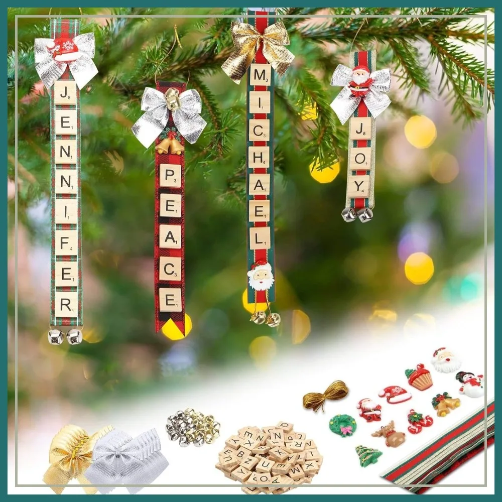 DIY Christmas Ornament Kit: Ribbon, Letter Tiles, Bells, Name Tags for Rustic Holiday Decor
DIY Christmas Ornament Kit: Ribbon, Letter Tiles, Bells, Name Tags for Rustic Holiday Decor
