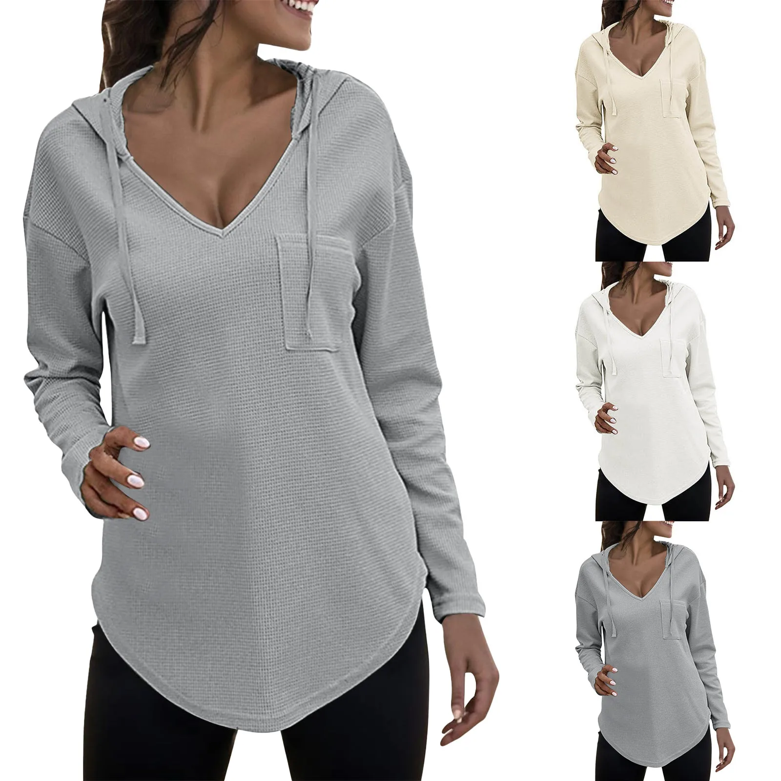 Solid Loose Casual Hoodies New Women's V Neck Hoodies Long Sleeve Sweatshirt Drawstring Pullover Tops With Pocket Streetwear
Solid Loose Casual Hoodies New Women's V Neck Hoodies Long Sleeve Sweatshirt Drawstring Pullover Tops With Pocket Streetwear