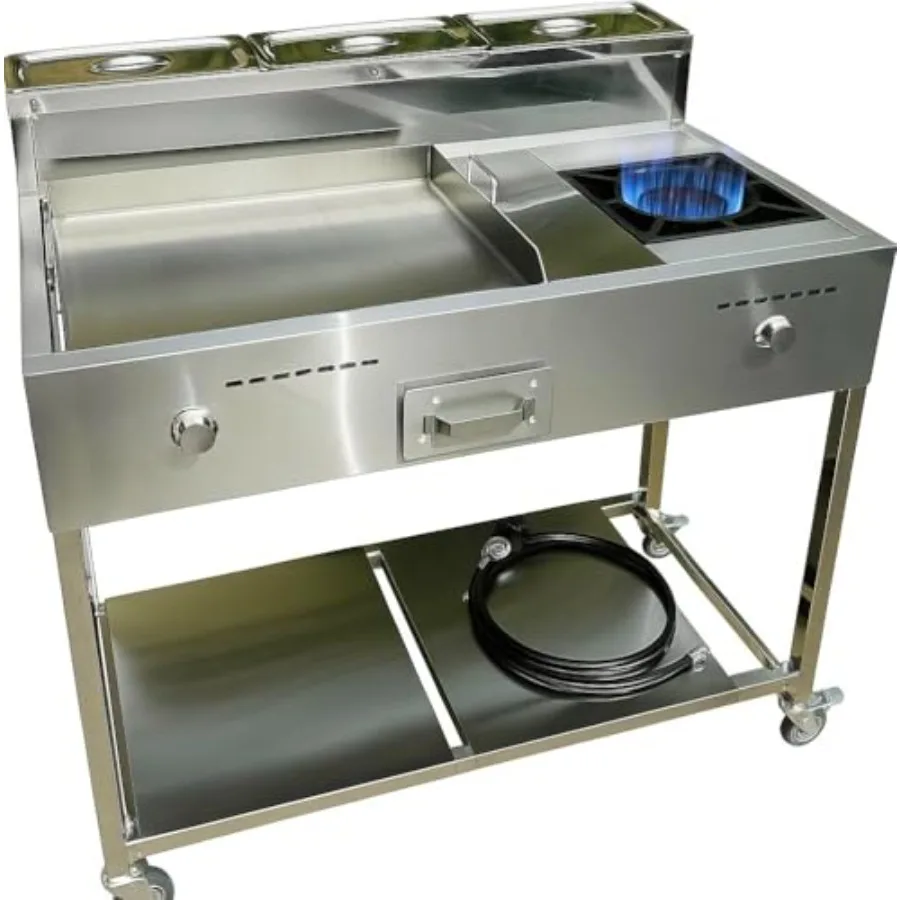 Outdoor Propane Burner Stove and Flat Top Griddle Cart with 20 Stainless Steel Griddle 30000 BTU Cast Iron Burner 4-Wheel Porta
Outdoor Propane Burner Stove and Flat Top Griddle Cart with 20 Stainless Steel Griddle 30000 BTU Cast Iron Burner 4-Wheel Porta