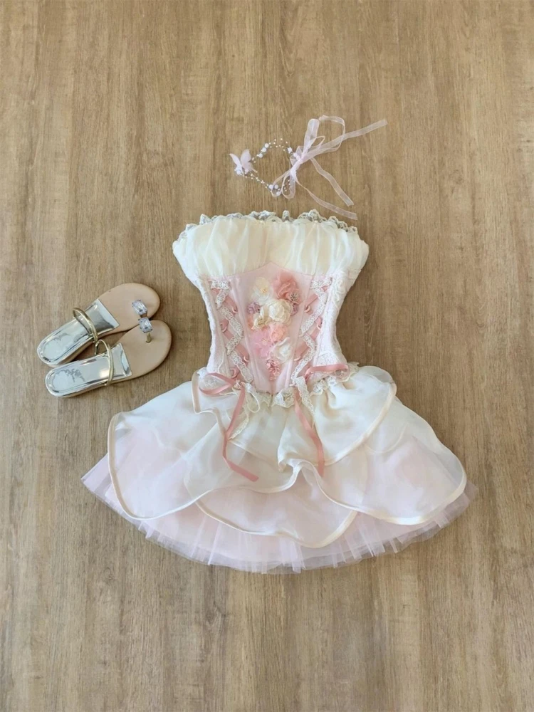 Summer Sweet New Lace Bow Off Shoulder Tube Top Women's France Slim Pink Patchwork Sleeveless Kawaii Short Skirt 2-piece Set
Summer Sweet New Lace Bow Off Shoulder Tube Top Women's France Slim Pink Patchwork Sleeveless Kawaii Short Skirt 2-piece Set