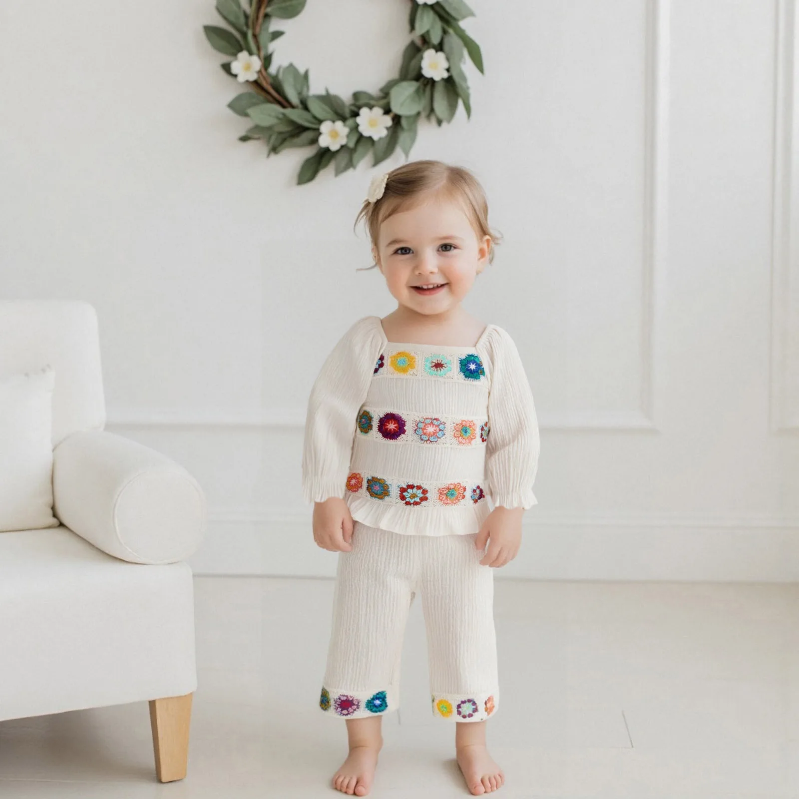 Toddler Clothing Girls Fall Outfits Crocheted Colorful Flowers Long Sleeve Shirt and Elastic Pants Set Baby Clothes
Toddler Clothing Girls Fall Outfits Crocheted Colorful Flowers Long Sleeve Shirt and Elastic Pants Set Baby Clothes
