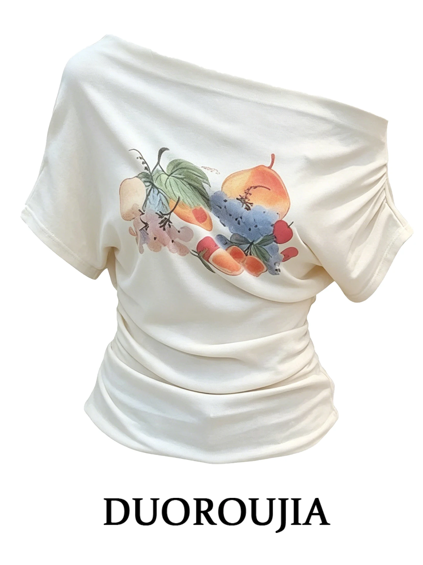 plus Size Korean Style Lazy Summer T-Shirt Women's White Shoulder Bared Fruit Print Top High Waist Slim Fit Short Sleeve Tee
plus Size Korean Style Lazy Summer T-Shirt Women's White Shoulder Bared Fruit Print Top High Waist Slim Fit Short Sleeve Tee