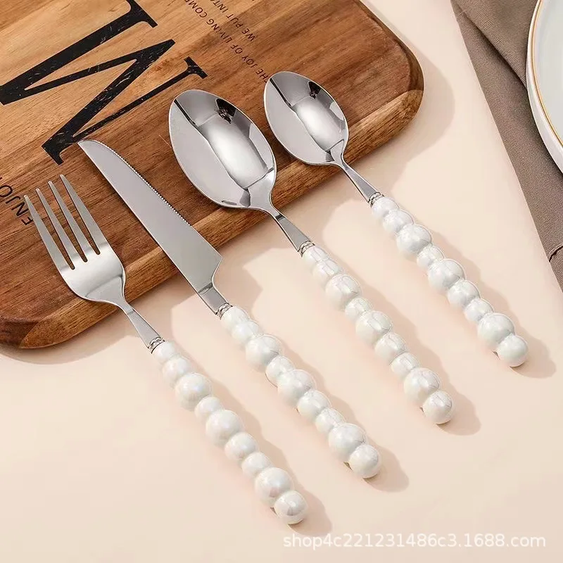 Creative Pearl Ceramic Handle Cutlery Set Western Knife Fork Spoon Lovely Light Luxury Dessert Spoon Fork Set
Creative Pearl Ceramic Handle Cutlery Set Western Knife Fork Spoon Lovely Light Luxury Dessert Spoon Fork Set